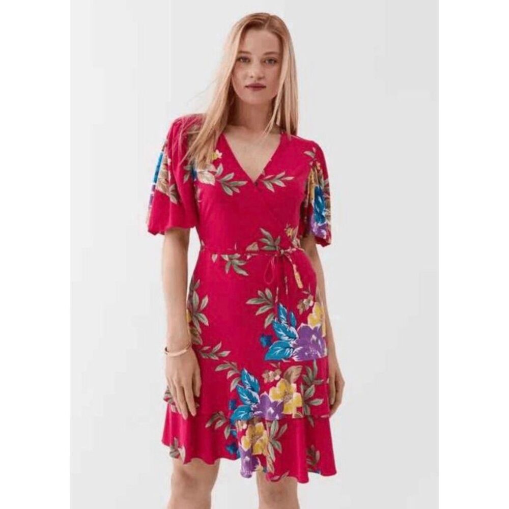 Lauren Ralph Lauren Black Label Pink Floral Puff Sleeve Wrap Dress, NWT, size 2